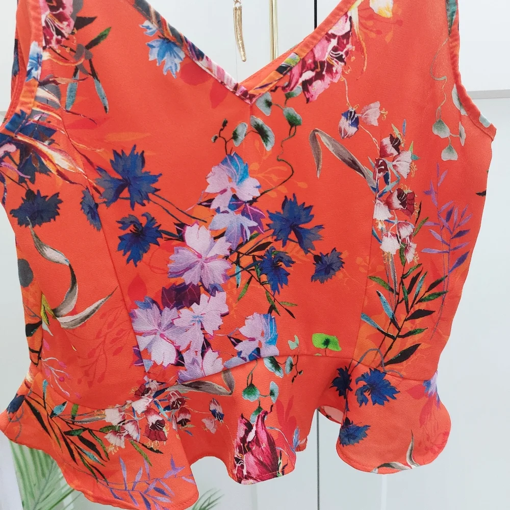 River Island orange floral summer strappy top size 12 - Picture 7 of 8